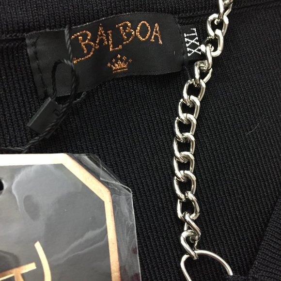 NWT BALBOA FASHION Black Silver Chains Adjustable Buckle Cropped Top - Picture 2 of 7